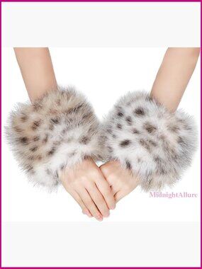 Faux Fur Wrist Cuffs Arm Warmers One Size Adjustable Winter Accessory